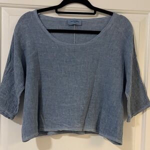Nina Kendosa Preowned  Light Blue Linen/Cotton Scoop Neck Top One Size.
